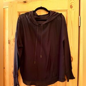 ATM Navy Silk Hooded Long Sleeve Top